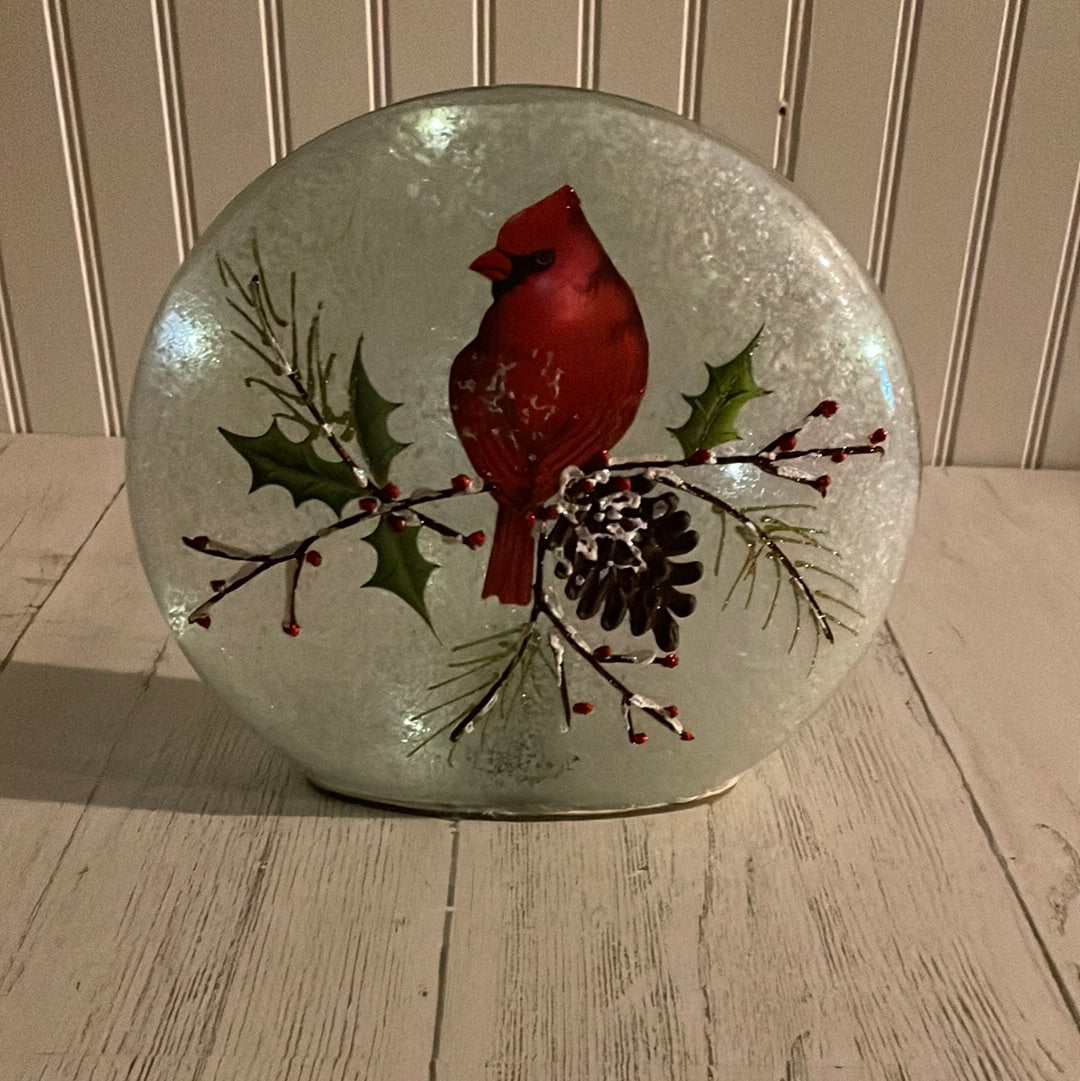 Light Up Red Cardinal on Glass Dome