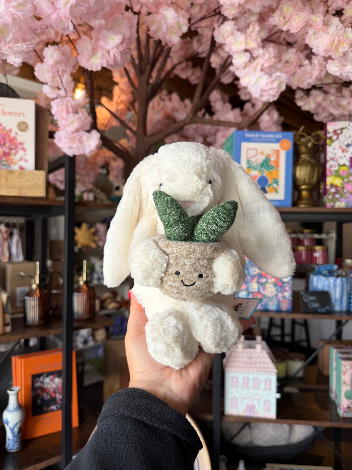 Cream Bunny with Plant