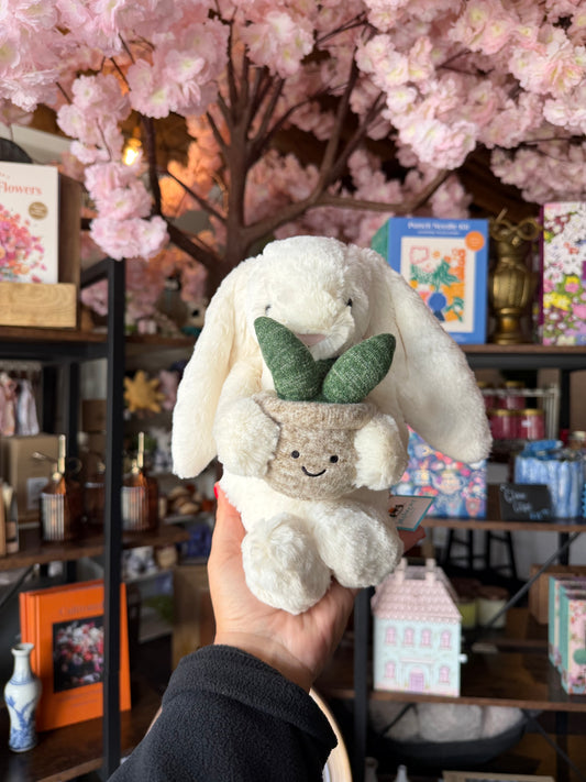 Cream Bunny with Plant