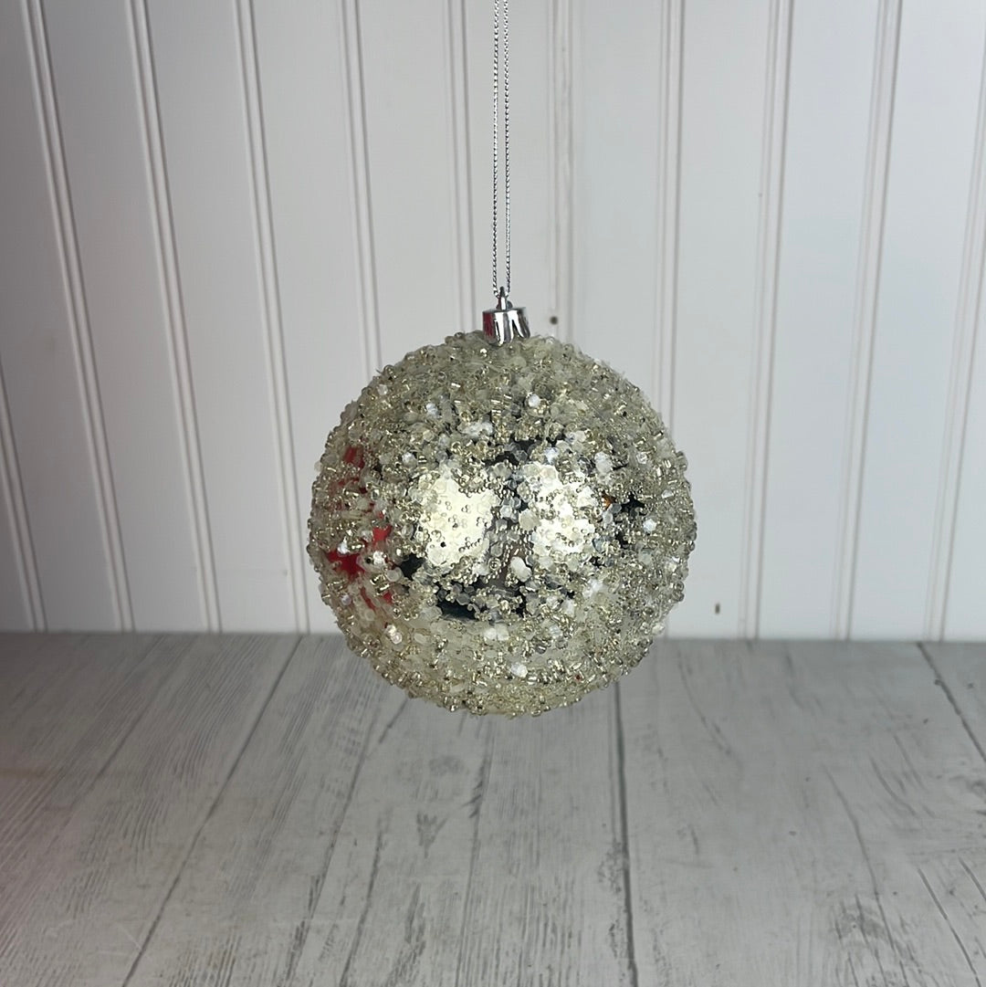 4" Iced Metallic Ball Ornament