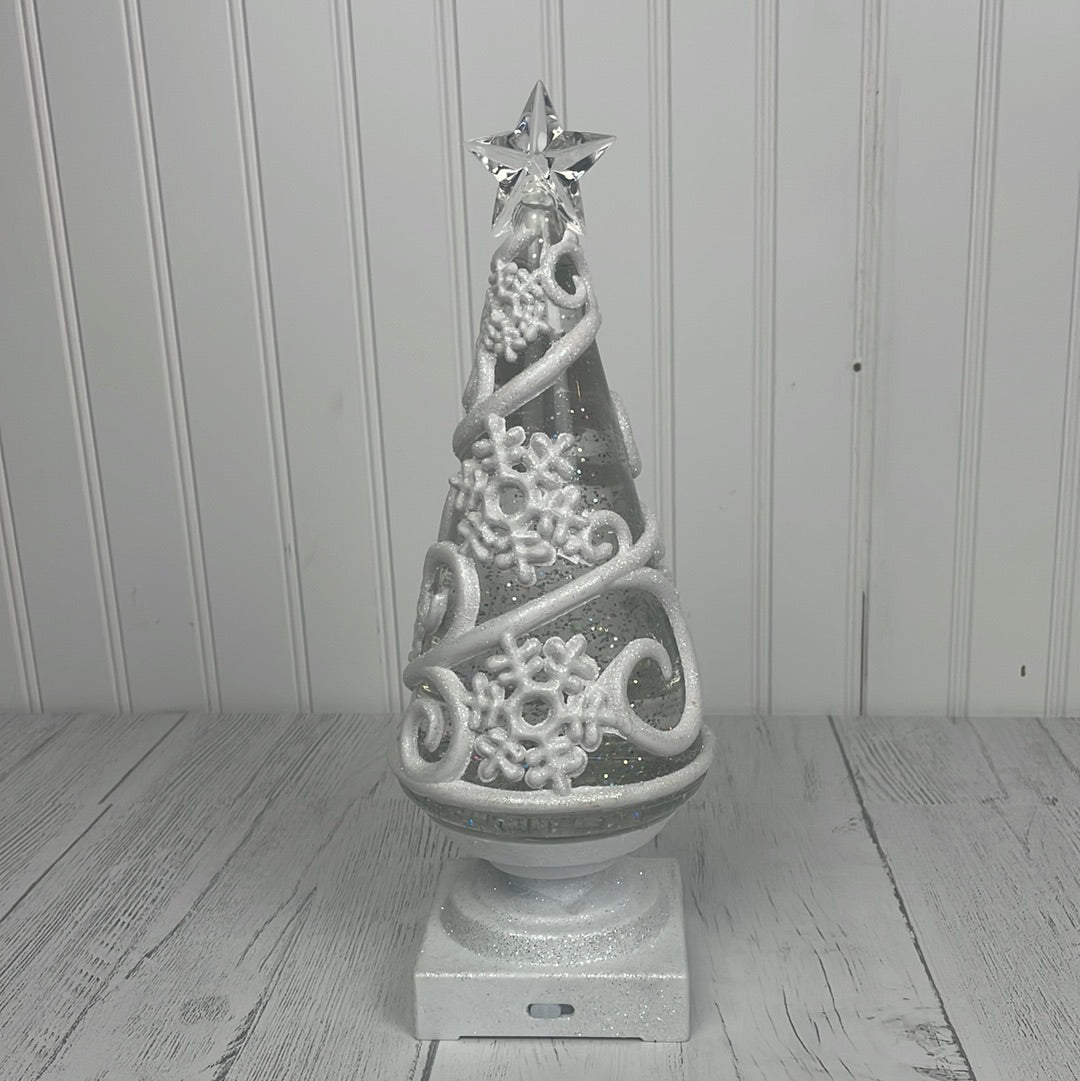 11.5" Lighted Embossed Tree With Swirling Glitter