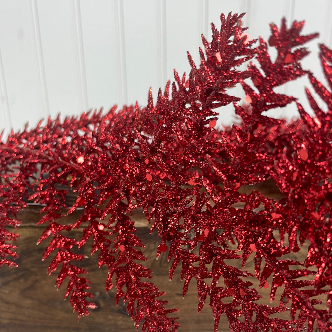 30" Glitter Fern Spray Red