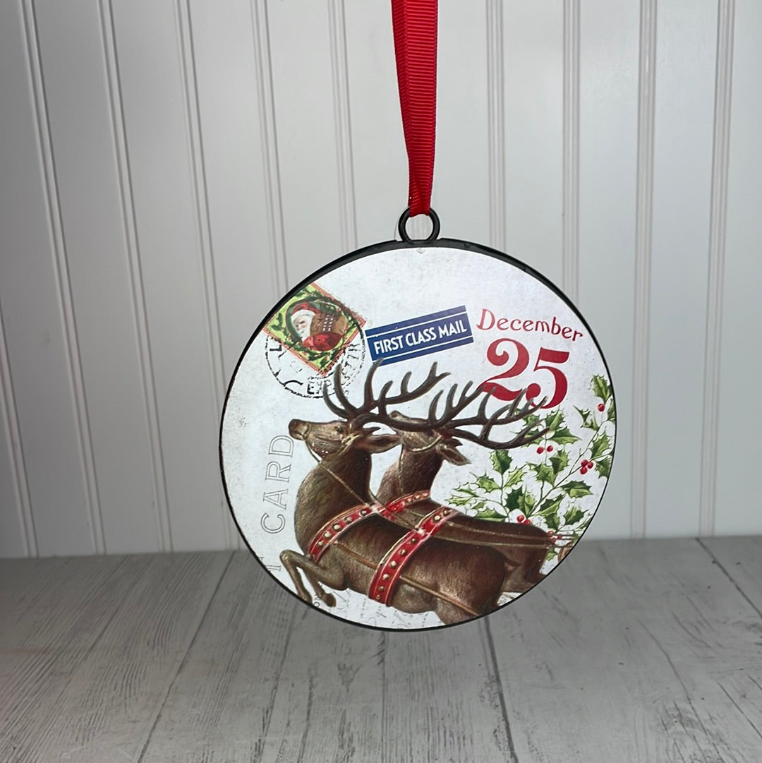 6" Vintage Postage Stamp Disc Ornament