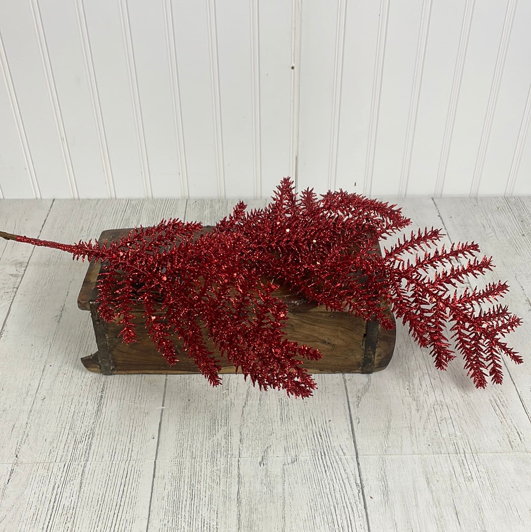 30" Glitter Fern Spray Red