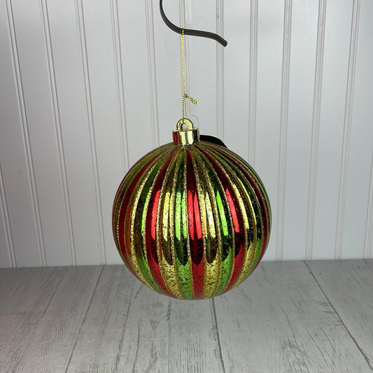 Stripe Mercury Ball Ornament Red, Green, Gold