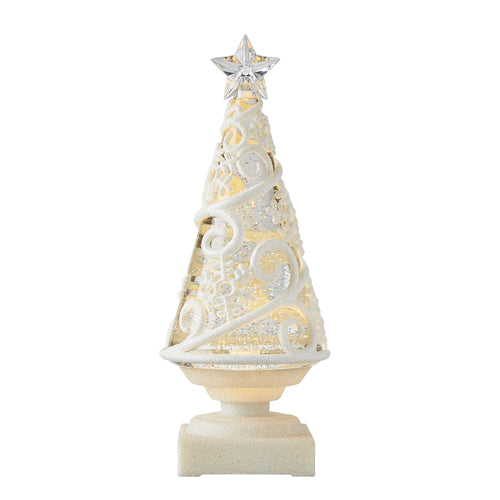 11.5" Lighted Embossed Tree With Swirling Glitter