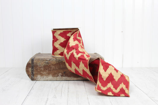 4”x10yd Chevron Ikat Red Ribbon