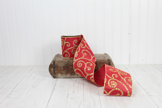 4x10yds Bold Scroll Red/Gold